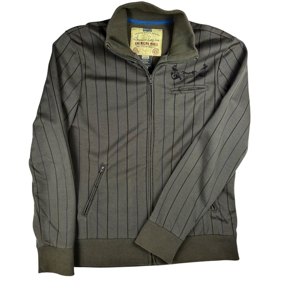 American Rag Other - American Rag Mens Pinstripe Track Jacket Olive Green Full Zip Crest Large